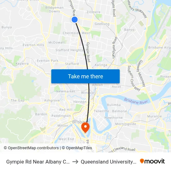 Gympie Rd Near Albany Creek Rd, Stop 42 to Queensland University Of Technology map