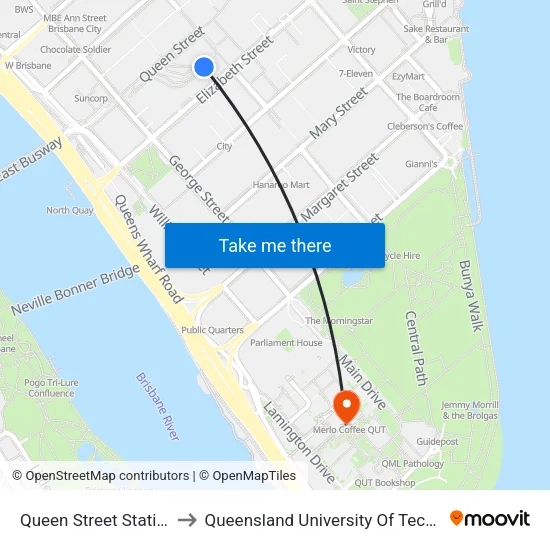 Queen Street Station, 1i to Queensland University Of Technology map