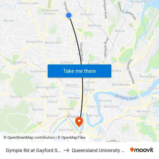 Gympie Rd at Gayford Street, Stop 44 to Queensland University Of Technology map