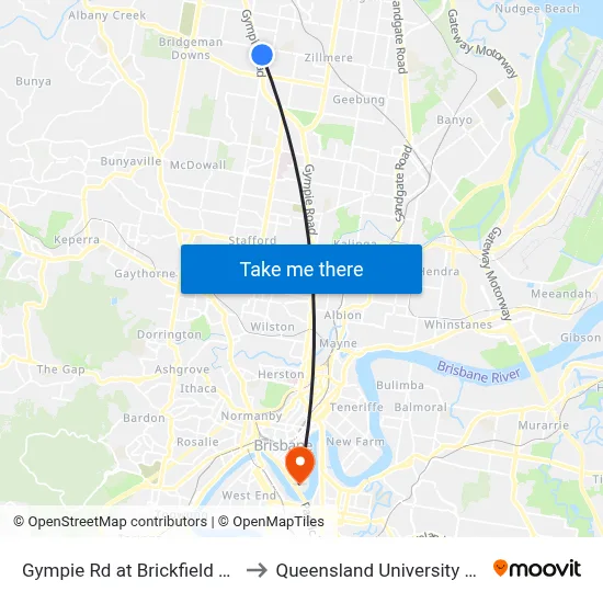 Gympie Rd at Brickfield Street, Stop 45 to Queensland University Of Technology map
