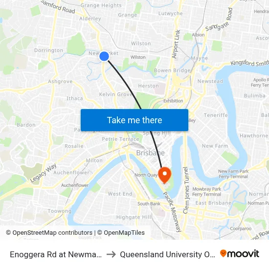 Enoggera Rd at Newmarket, Stop 20 to Queensland University Of Technology map