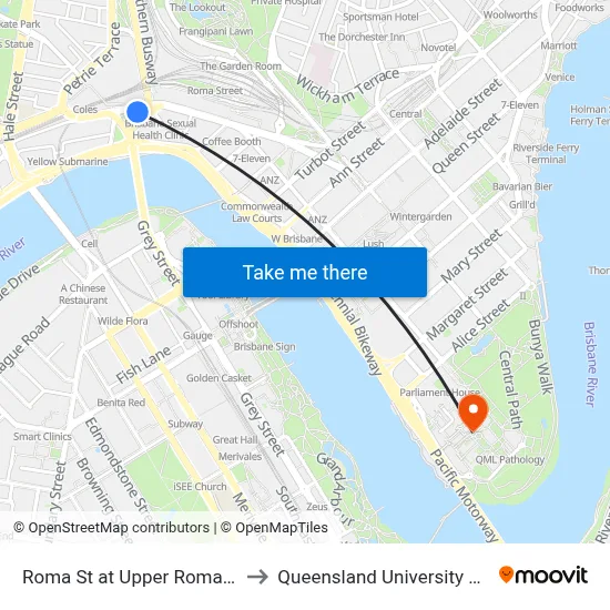 Roma St at Upper Roma Street, Stop 3 to Queensland University Of Technology map