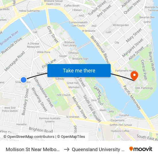 Mollison St Near Melbourne St, Stop 5 to Queensland University Of Technology map