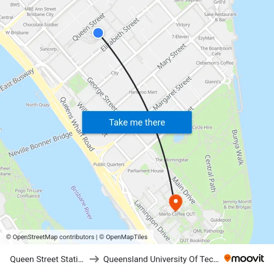 Queen Street Station, 3b to Queensland University Of Technology map