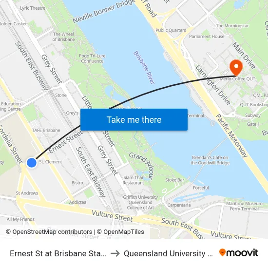 Ernest St at Brisbane State High, Stop 3 to Queensland University Of Technology map