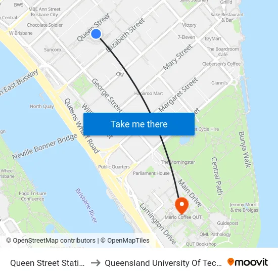 Queen Street Station, 3a to Queensland University Of Technology map