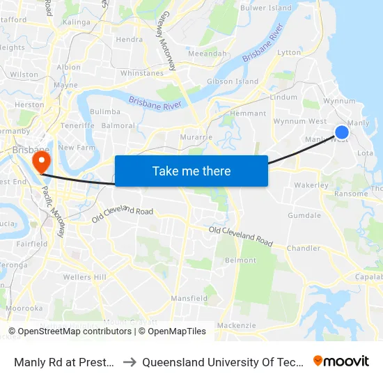 Manly Rd at Preston Rd to Queensland University Of Technology map