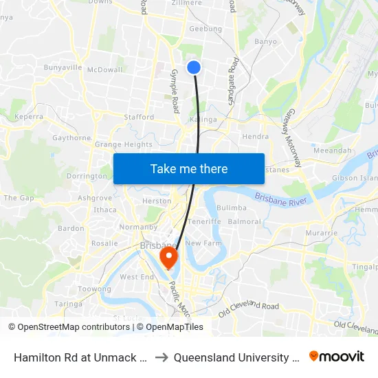 Hamilton Rd at Unmack Street, Stop 50 to Queensland University Of Technology map