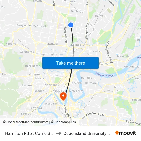 Hamilton Rd at Corrie Street, Stop 51 to Queensland University Of Technology map