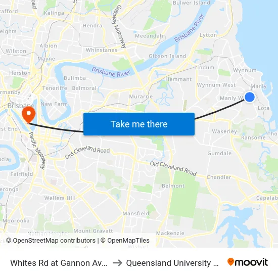 Whites Rd at Gannon Avenue, Stop 72 to Queensland University Of Technology map