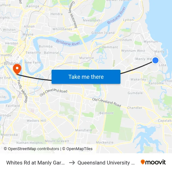 Whites Rd at Manly Gardens, Stop 73 to Queensland University Of Technology map