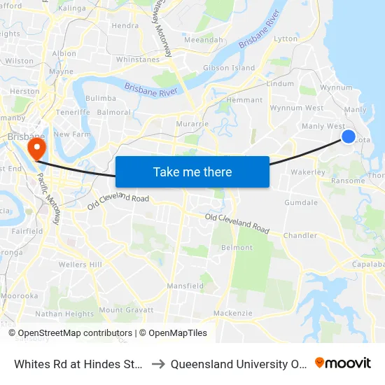 Whites Rd at Hindes Street, Stop 75 to Queensland University Of Technology map