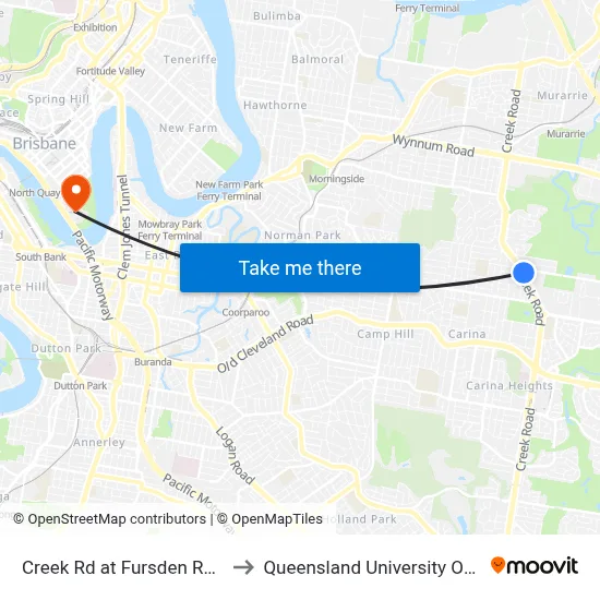 Creek Rd at Fursden Road, Stop 47 to Queensland University Of Technology map
