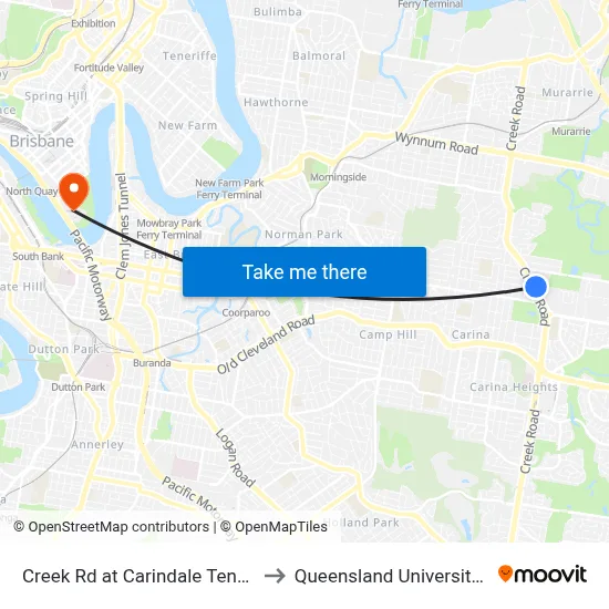 Creek Rd at Carindale Tennis Centre, Stop 46 to Queensland University Of Technology map