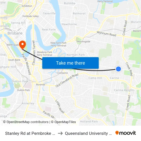 Stanley Rd at Pembroke Street, Stop 42 to Queensland University Of Technology map