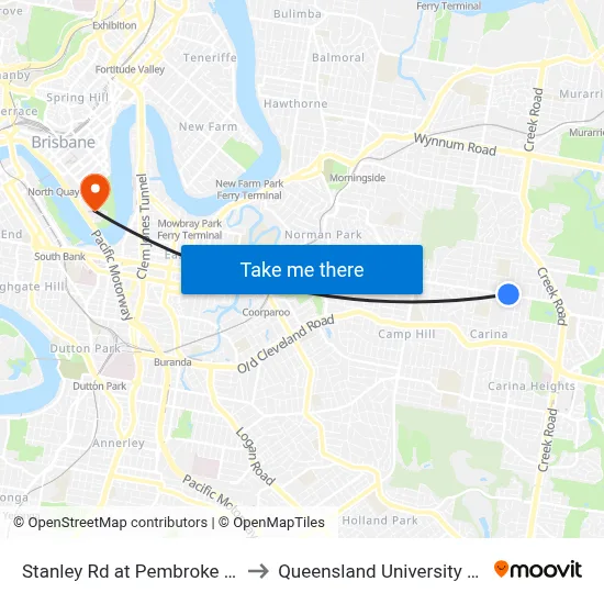 Stanley Rd at Pembroke Street, Stop 42 to Queensland University Of Technology map