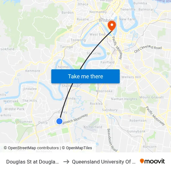 Douglas St at Douglas St South to Queensland University Of Technology map