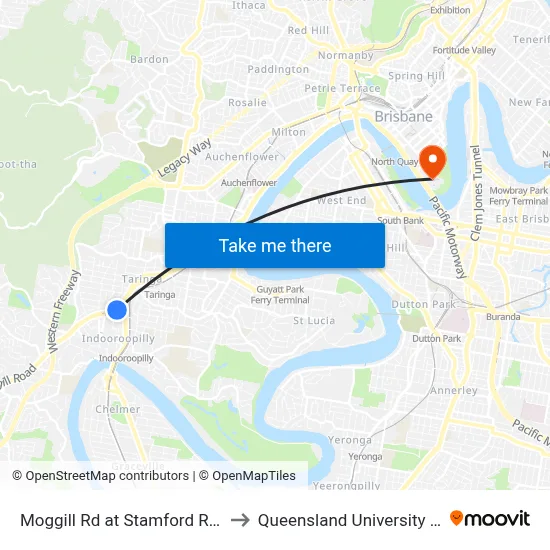 Moggill Rd at Stamford Road, Stop 22/23 to Queensland University Of Technology map