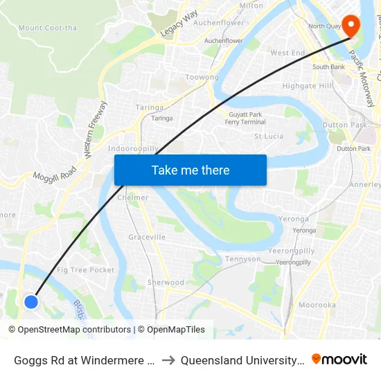 Goggs Rd at Windermere Village Shopping to Queensland University Of Technology map
