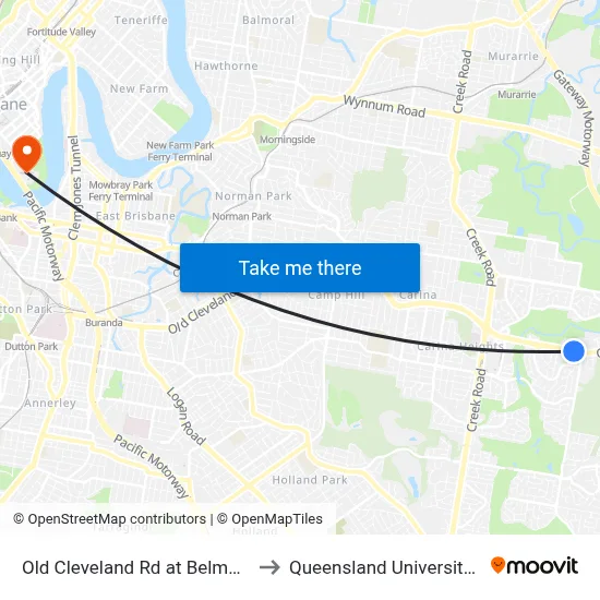 Old Cleveland Rd at Belmont Primary School to Queensland University Of Technology map