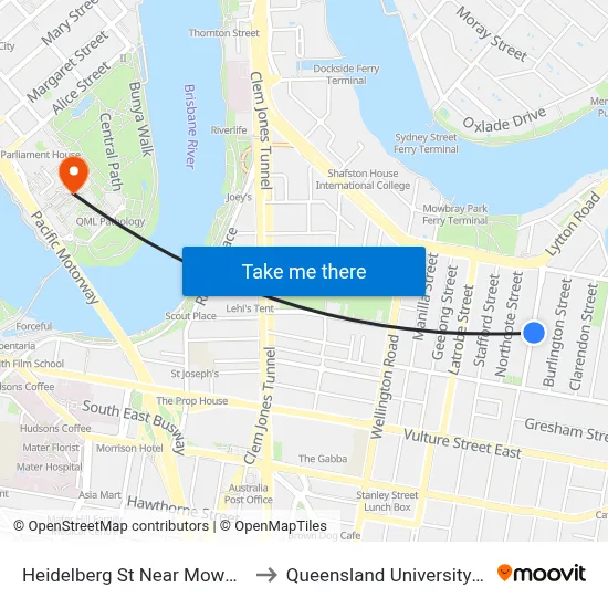 Heidelberg St Near Mowbray Tce, Stop 14 to Queensland University Of Technology map