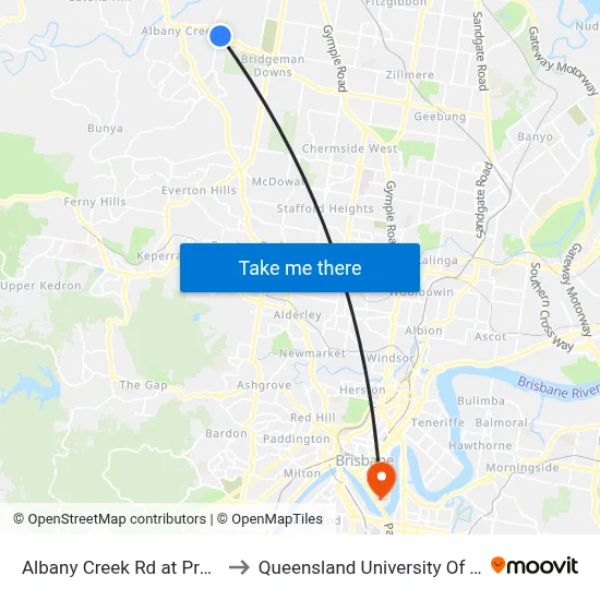 Albany Creek Rd at Preston Point to Queensland University Of Technology map