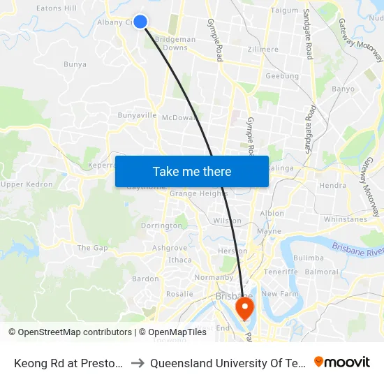 Keong Rd at Preston Point to Queensland University Of Technology map