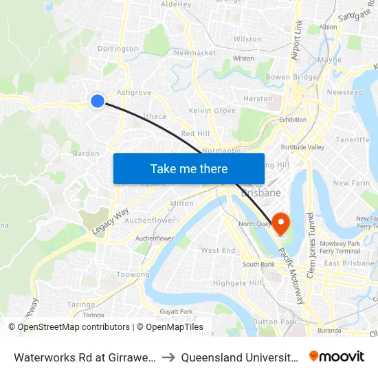 Waterworks Rd at Girraween Grove, Stop 21 to Queensland University Of Technology map