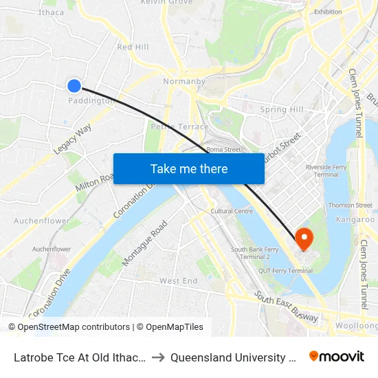 Latrobe Tce At Old Ithaca Fire, Stop 9 to Queensland University Of Technology map