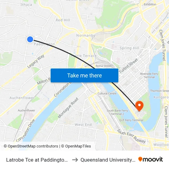 Latrobe Tce at Paddington Central, Stop 10 to Queensland University Of Technology map