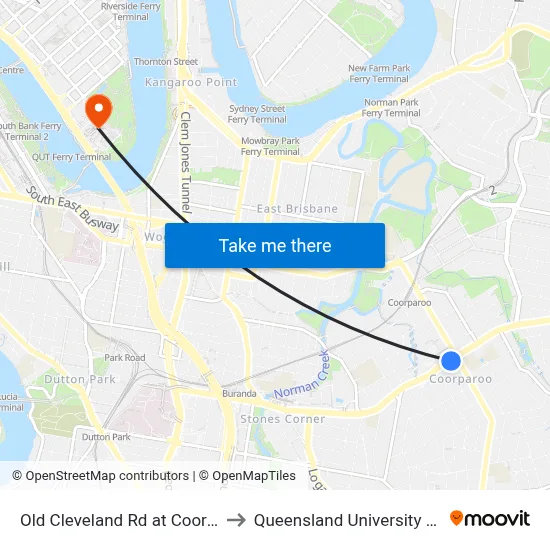 Old Cleveland Rd at Coorparoo, Stop 23 to Queensland University Of Technology map