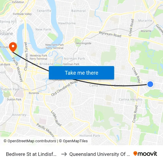 Bedivere St at Lindisfarne Street to Queensland University Of Technology map