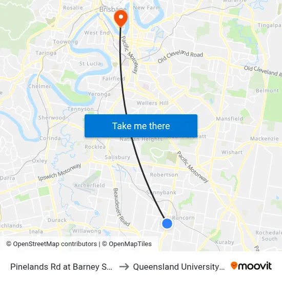Pinelands Rd at Barney Street, Stop 70/71 to Queensland University Of Technology map