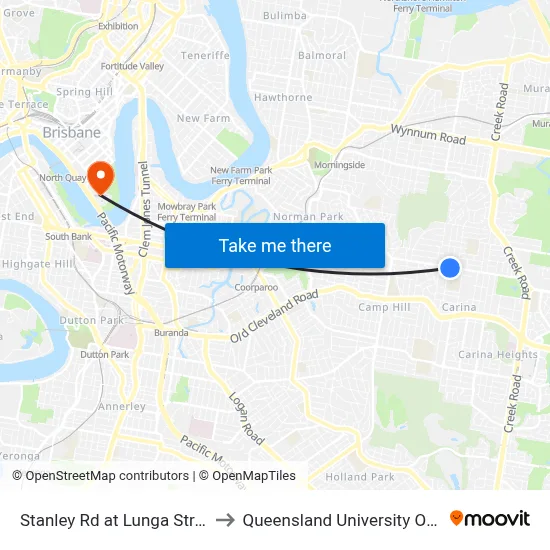 Stanley Rd at Lunga Street, Stop 40 to Queensland University Of Technology map