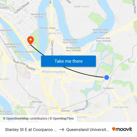 Stanley St E at Coorparoo Secondary College to Queensland University Of Technology map