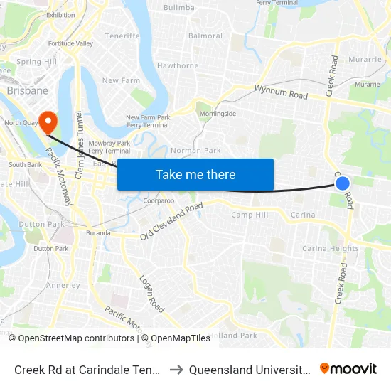 Creek Rd at Carindale Tennis Centre, Stop 46 to Queensland University Of Technology map