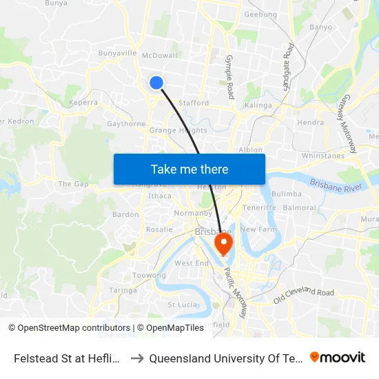 Felstead St at Heflin Street to Queensland University Of Technology map