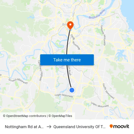 Nottingham Rd at Avondale to Queensland University Of Technology map