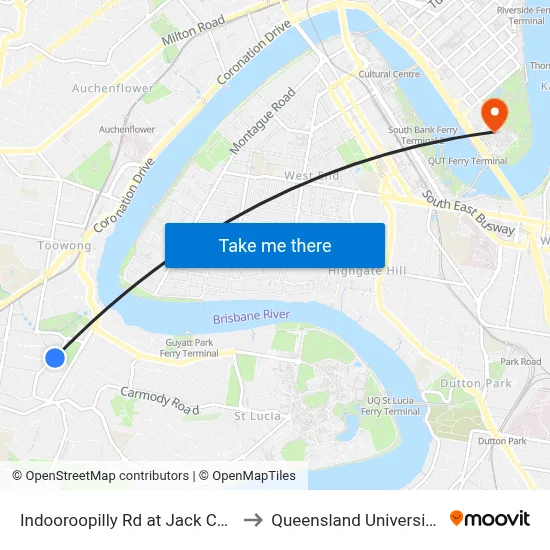 Indooroopilly Rd at Jack Cook Park, Stop 18/19 to Queensland University Of Technology map