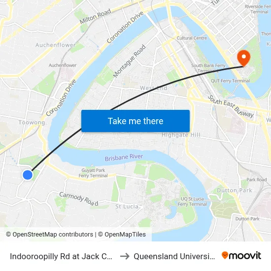 Indooroopilly Rd at Jack Cook Park, Stop 18/19 to Queensland University Of Technology map