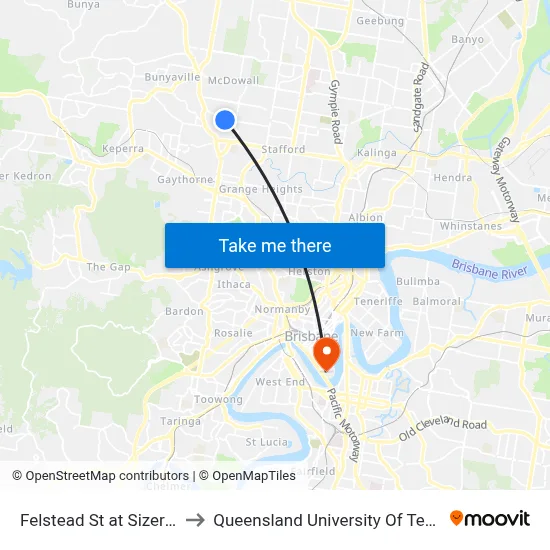 Felstead St at Sizer Street to Queensland University Of Technology map