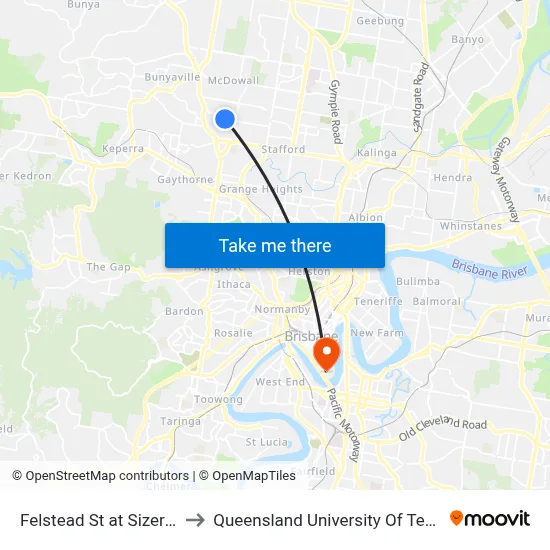 Felstead St at Sizer Street to Queensland University Of Technology map