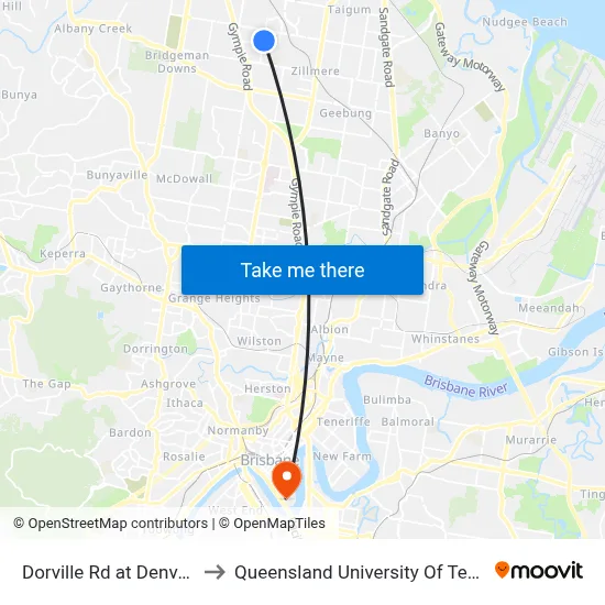 Dorville Rd at Denver East to Queensland University Of Technology map