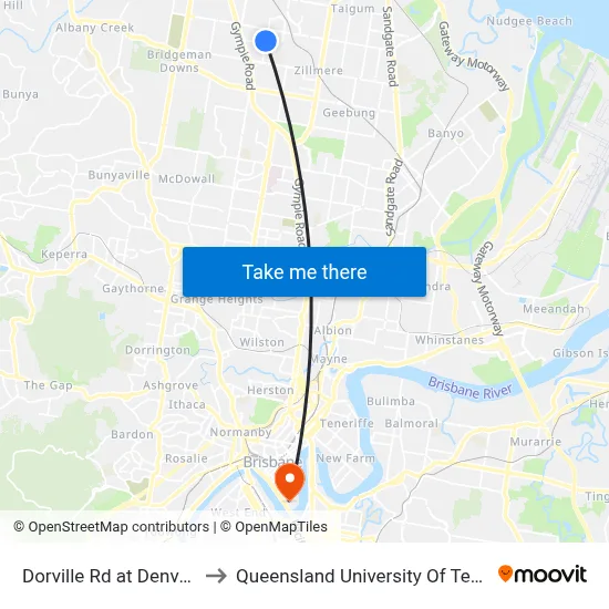 Dorville Rd at Denver East to Queensland University Of Technology map