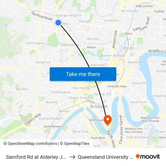 Samford Rd at Alderley Junction, Stop 26 to Queensland University Of Technology map