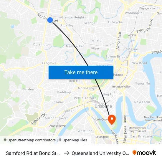 Samford Rd at Bond Street, Stop 29 to Queensland University Of Technology map