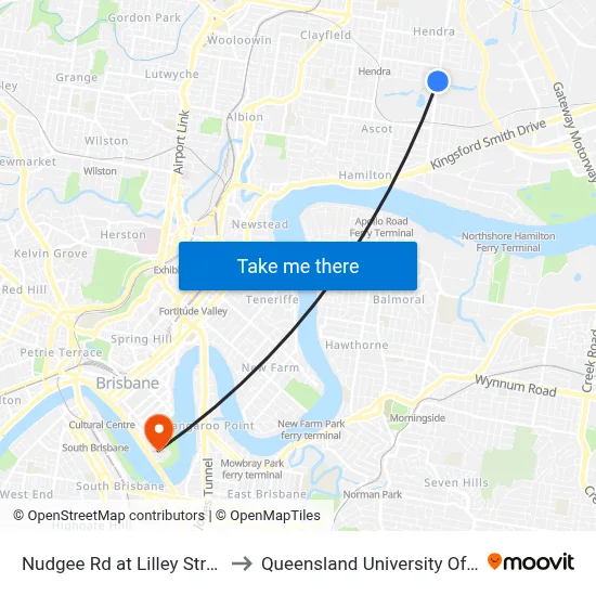 Nudgee Rd at Lilley Street, Stop 34 to Queensland University Of Technology map