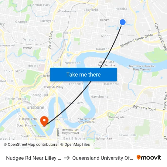 Nudgee Rd Near Lilley St, Stop 34 to Queensland University Of Technology map