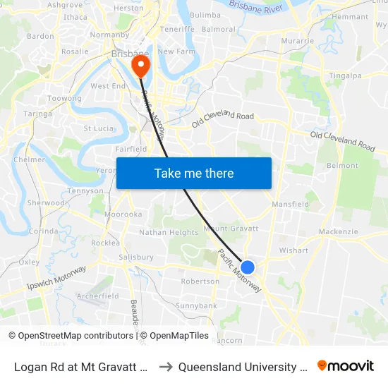 Logan Rd at Mt Gravatt Corner, Stop 44 to Queensland University Of Technology map