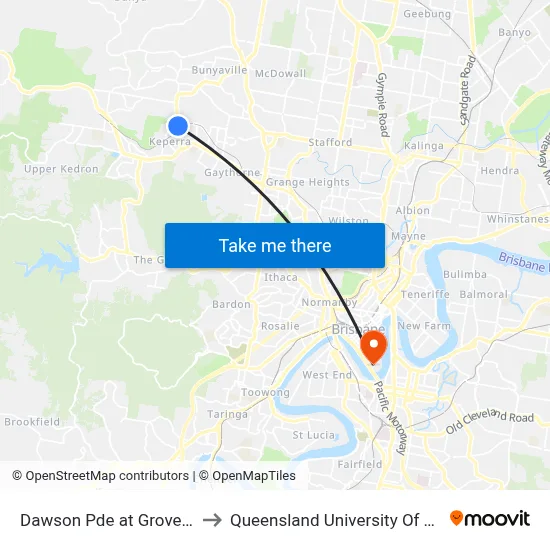 Dawson Pde at Grovely Station to Queensland University Of Technology map